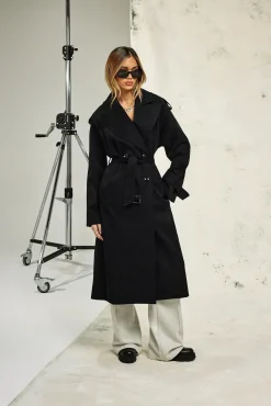 Women CLO-TOP-OUT Twill Trench Coat - Black