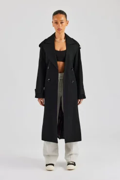 Women CLO-TOP-OUT Twill Trench Coat - Black