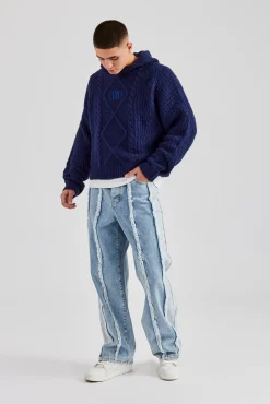 CLO-BOT-DEN Two Tone Denim Stacked Jean - Light Blue