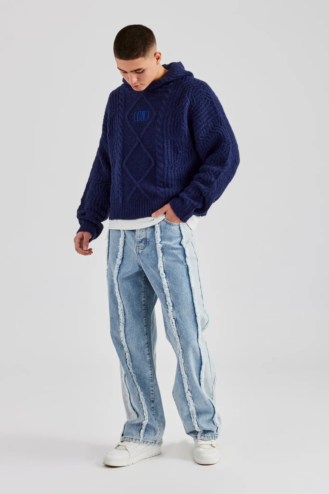 CLO-BOT-DEN Two Tone Denim Stacked Jean - Light Blue