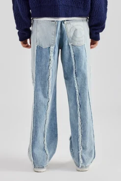CLO-BOT-DEN Two Tone Denim Stacked Jean - Light Blue