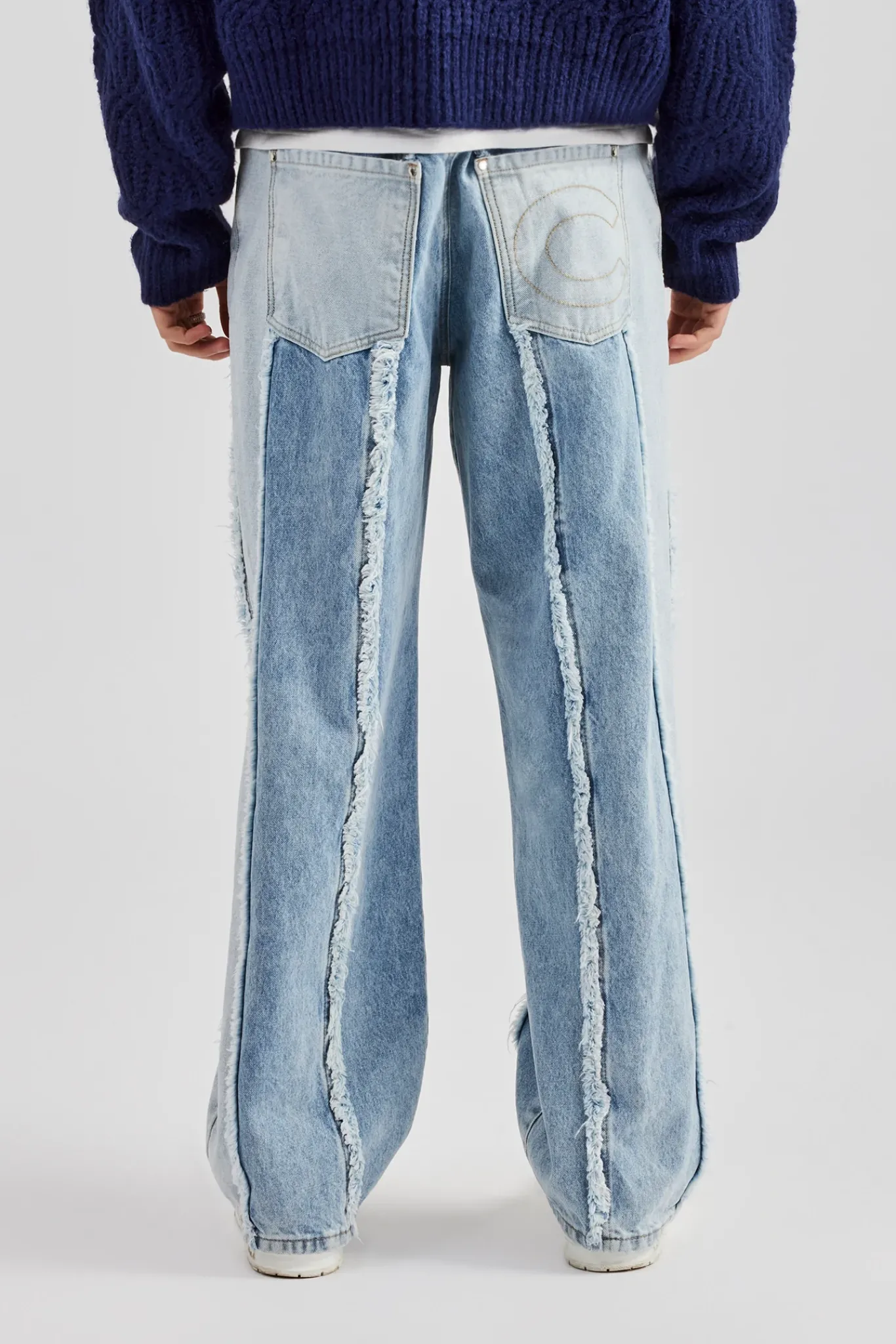 CLO-BOT-DEN Two Tone Denim Stacked Jean - Light Blue
