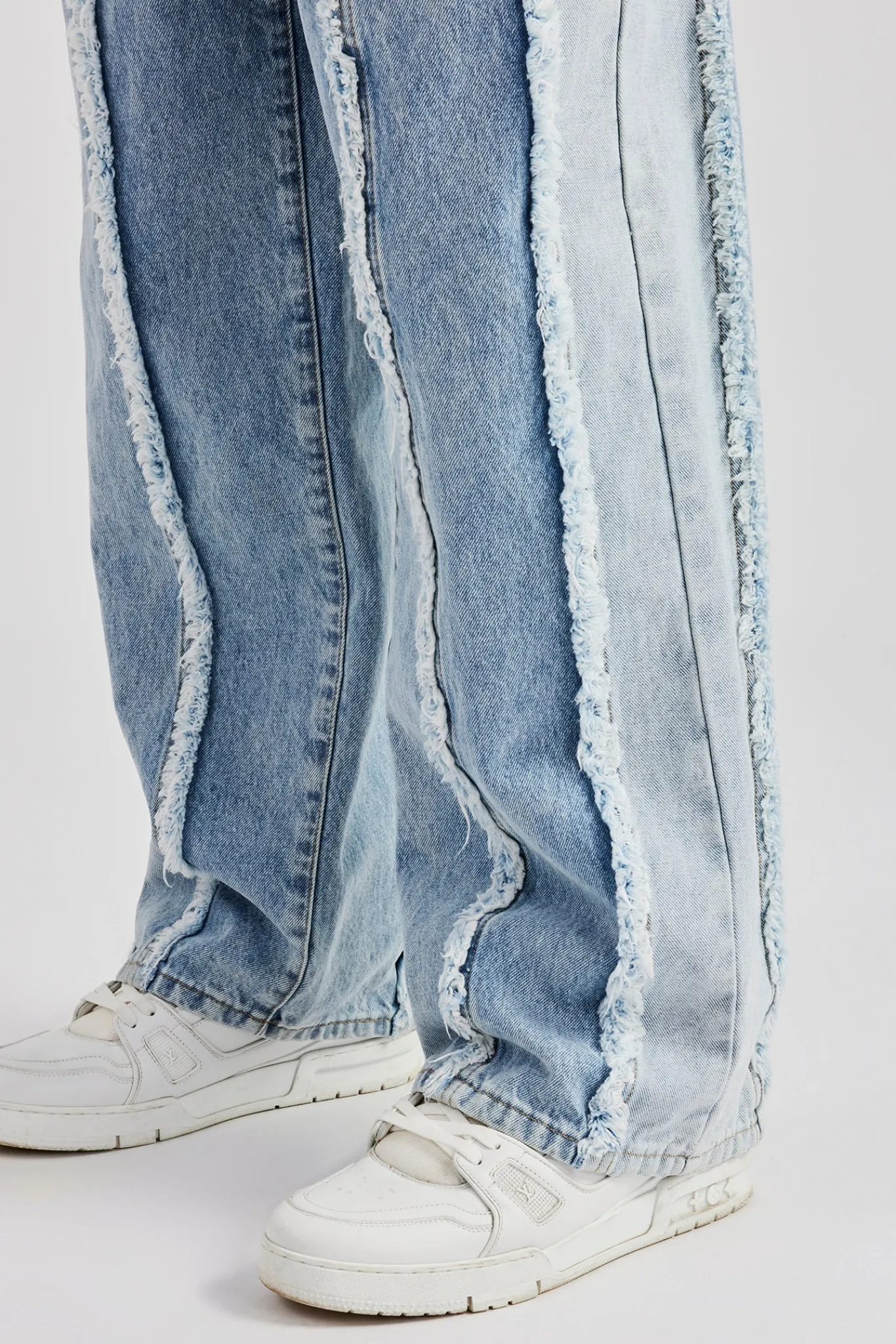 CLO-BOT-DEN Two Tone Denim Stacked Jean - Light Blue