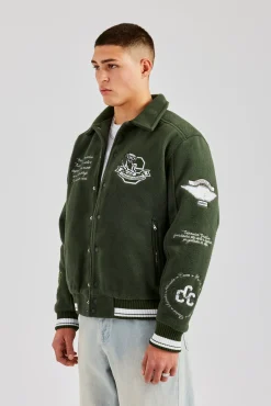 CLO-TOP-OUT Varsity Harrington Bomber Jacket - Green