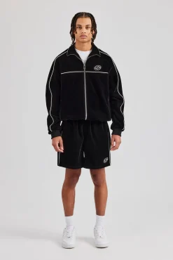 CLO-BOT Velour Piping Track Short - Black