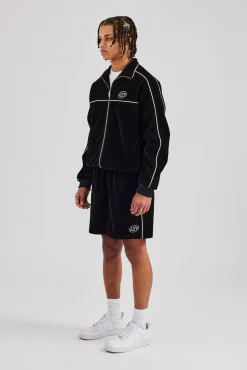 CLO-BOT Velour Piping Track Short - Black