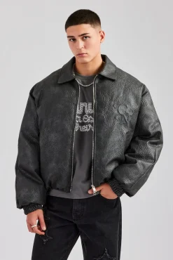 CLO-TOP-OUT Vintage PU Harrington Jacket - Charcoal
