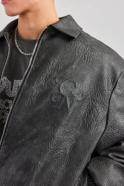 CLO-TOP-OUT Vintage PU Harrington Jacket - Charcoal