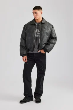 CLO-TOP-OUT Vintage PU Harrington Jacket - Charcoal