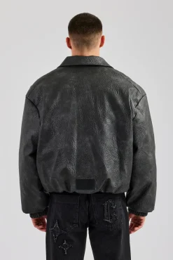 CLO-TOP-OUT Vintage PU Harrington Jacket - Charcoal