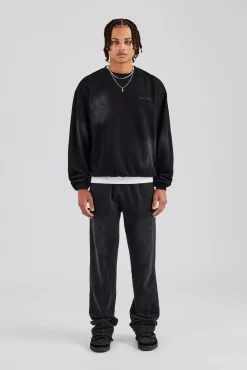 CLO-TOP-HS-SWE Washed Applique Boxy Sweater - Black