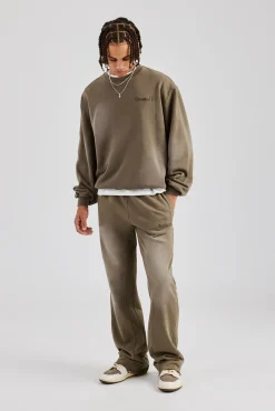 CLO-TOP-HS-SWE Washed Applique Boxy Sweater - Khaki