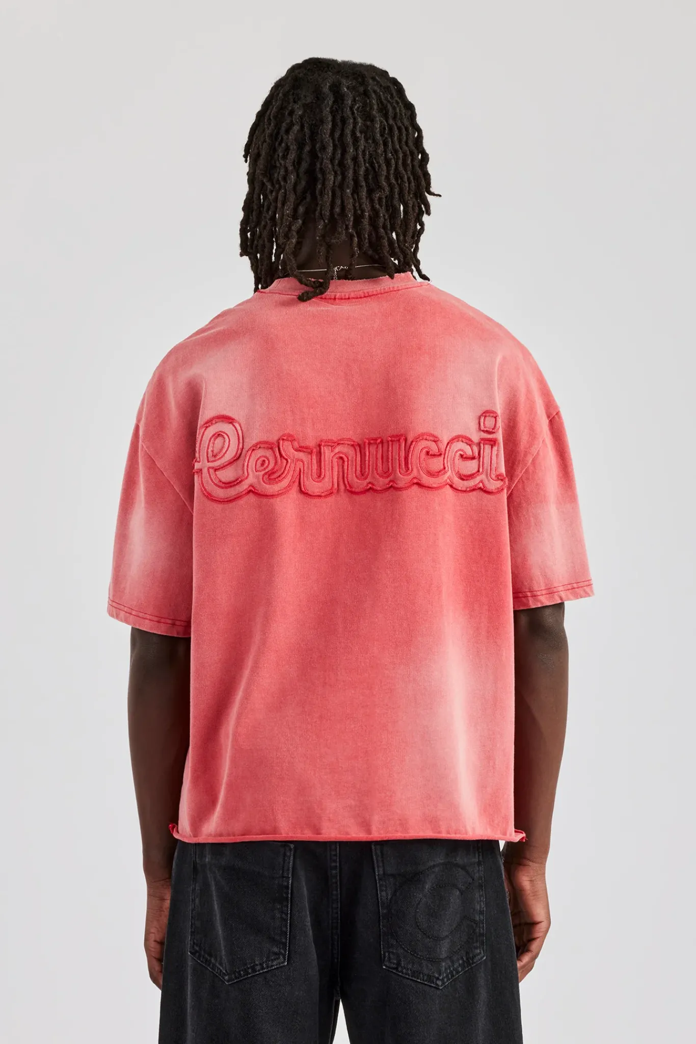 CLO-TOP-TEE Washed Applique Boxy T-Shirt - Red