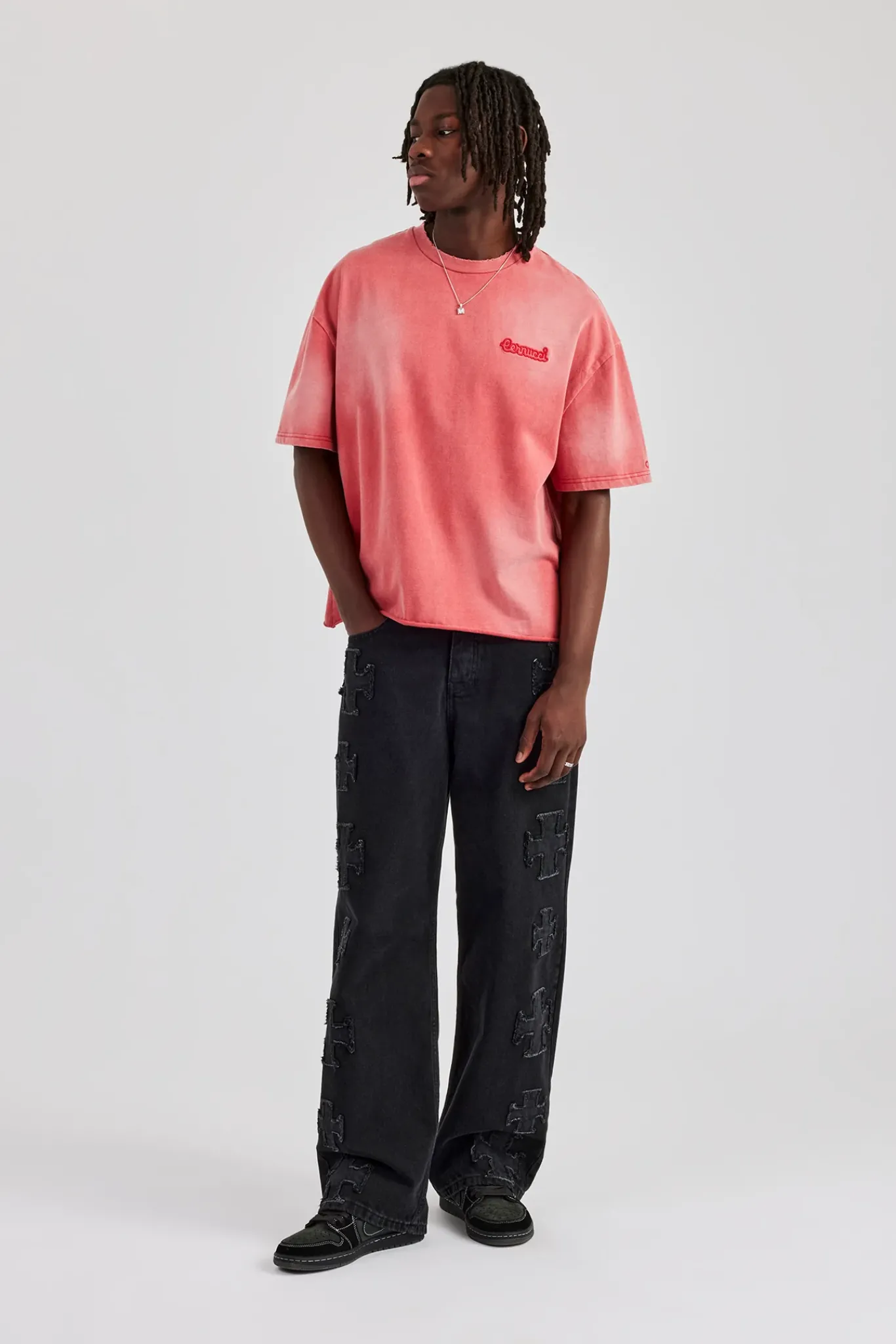 CLO-TOP-TEE Washed Applique Boxy T-Shirt - Red