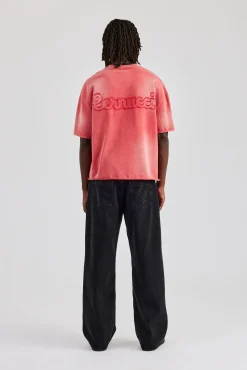 CLO-TOP-TEE Washed Applique Boxy T-Shirt - Red