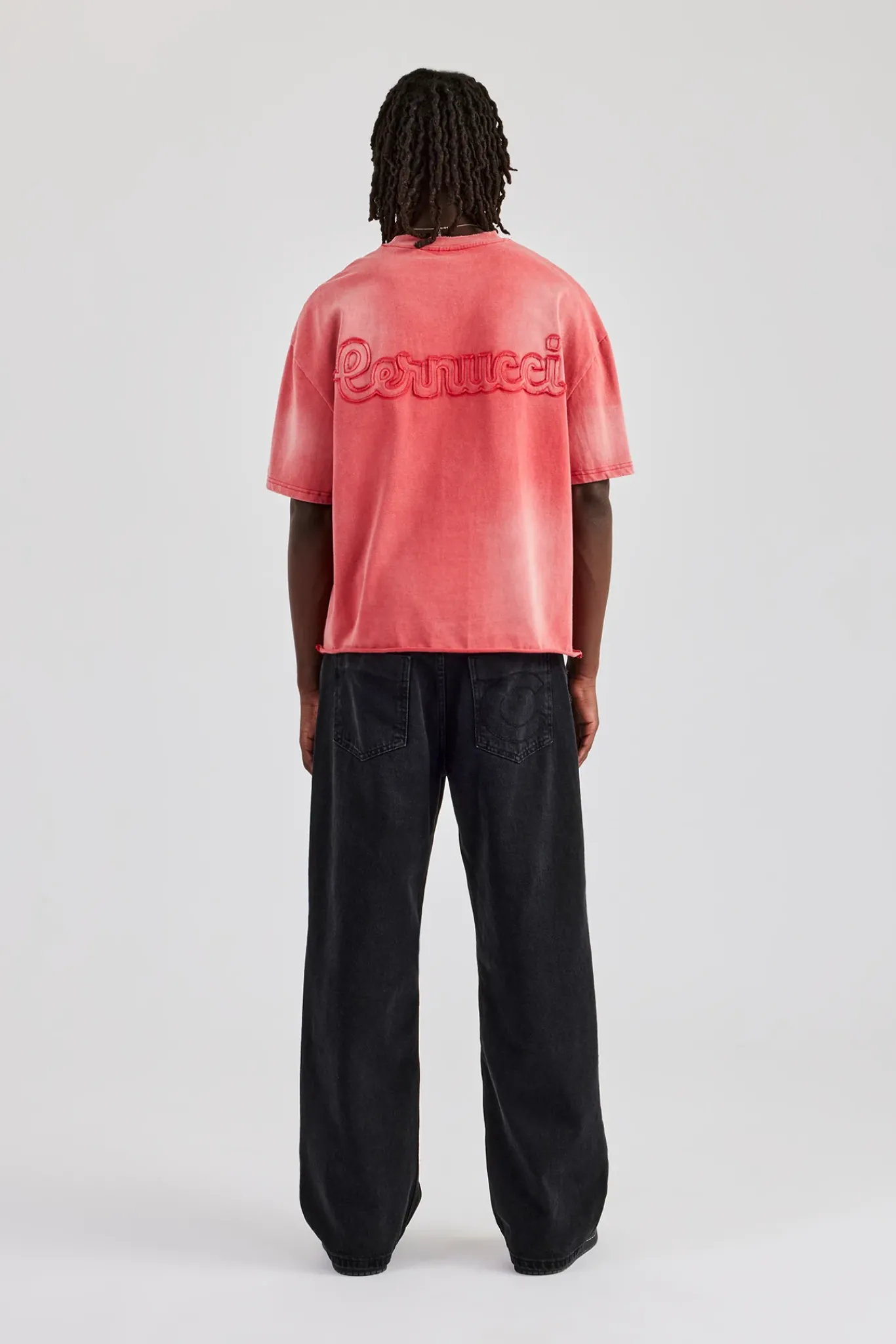 CLO-TOP-TEE Washed Applique Boxy T-Shirt - Red