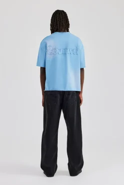 CLO-TOP-TEE Washed Applique Boxy T-Shirt - Blue