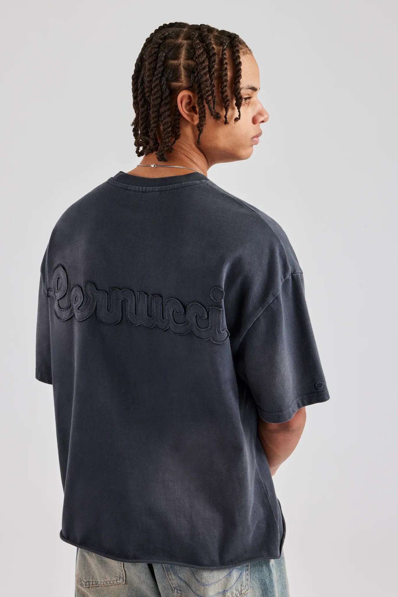 CLO-TOP-TEE Washed Applique Boxy T-Shirt - Acid Wash