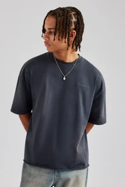 CLO-TOP-TEE Washed Applique Boxy T-Shirt - Acid Wash