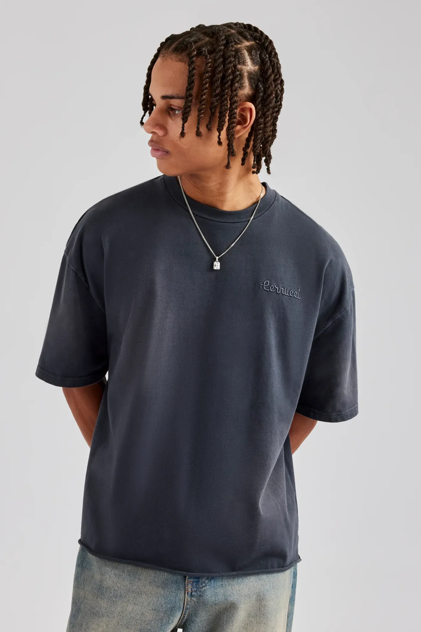 CLO-TOP-TEE Washed Applique Boxy T-Shirt - Acid Wash