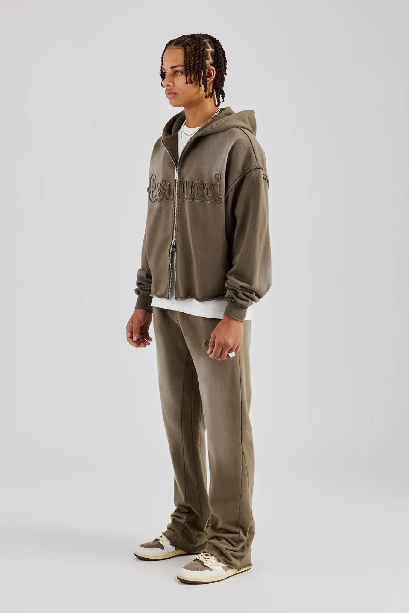 CLO-SET Washed Applique Zip Through Tracksuit - Khaki
