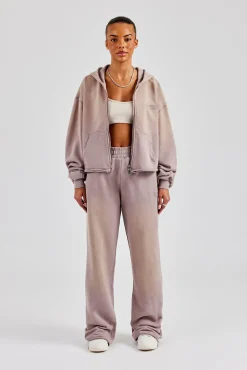Women CLO-SET Washed Boxy Fit Zip Through Tracksuit - Mauve