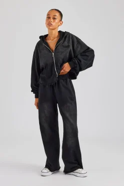 Women CLO-SET Washed Boxy Fit Zip Through Tracksuit - Black