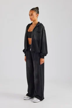 Women CLO-SET Washed Boxy Fit Zip Through Tracksuit - Black