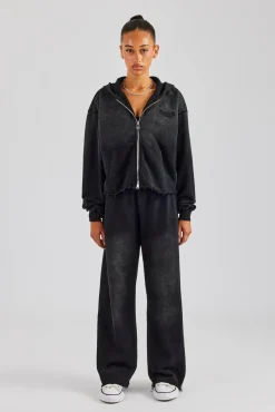 Women CLO-SET Washed Boxy Fit Zip Through Tracksuit - Black