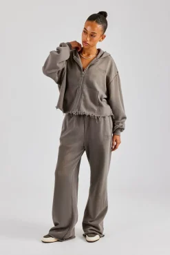 Women CLO-SET Washed Boxy Fit Zip Through Tracksuit - Grey