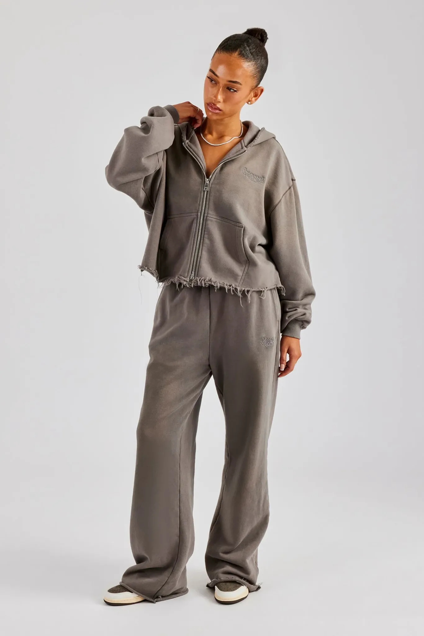 Women CLO-SET Washed Boxy Fit Zip Through Tracksuit - Grey