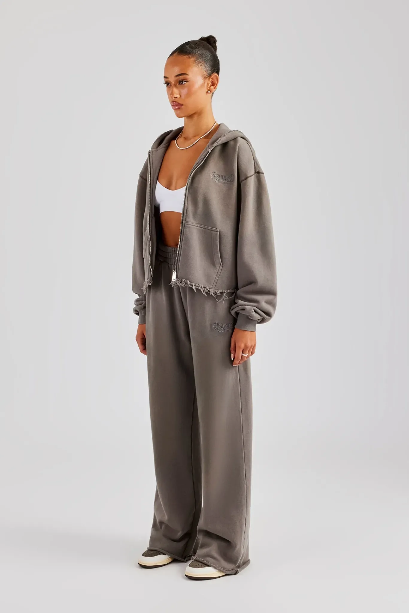 Women CLO-SET Washed Boxy Fit Zip Through Tracksuit - Grey