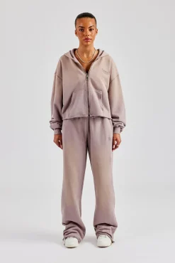 Women CLO-TOP-HS-HOOD Washed Boxy Fit Zip Through Hoodie - Mauve