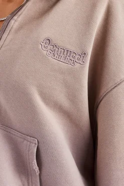 Women CLO-TOP-HS-HOOD Washed Boxy Fit Zip Through Hoodie - Mauve