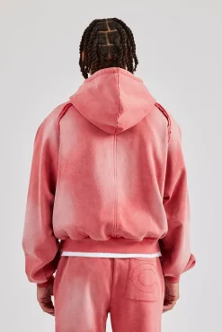 CLO-TOP-HS-HOOD Washed Cernucci Drawcord Hoodie - Washed Red