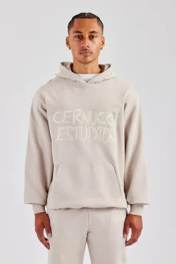 CLO-TOP-HS-HOOD Washed Contrast Stitch Pearl Hoodie - Stone