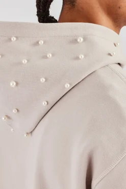 CLO-TOP-HS-HOOD Washed Contrast Stitch Pearl Hoodie - Stone