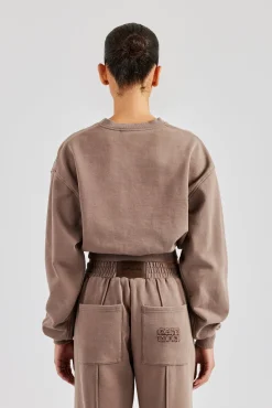 Women CLO-TOP-HS-SWE Washed Cropped V Neck Sweat - Mauve