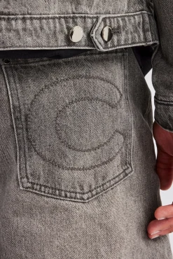 CLO-SET-DEN Washed Denim Harrington Jacket & Turn Up Baggy Jean - Washed Grey