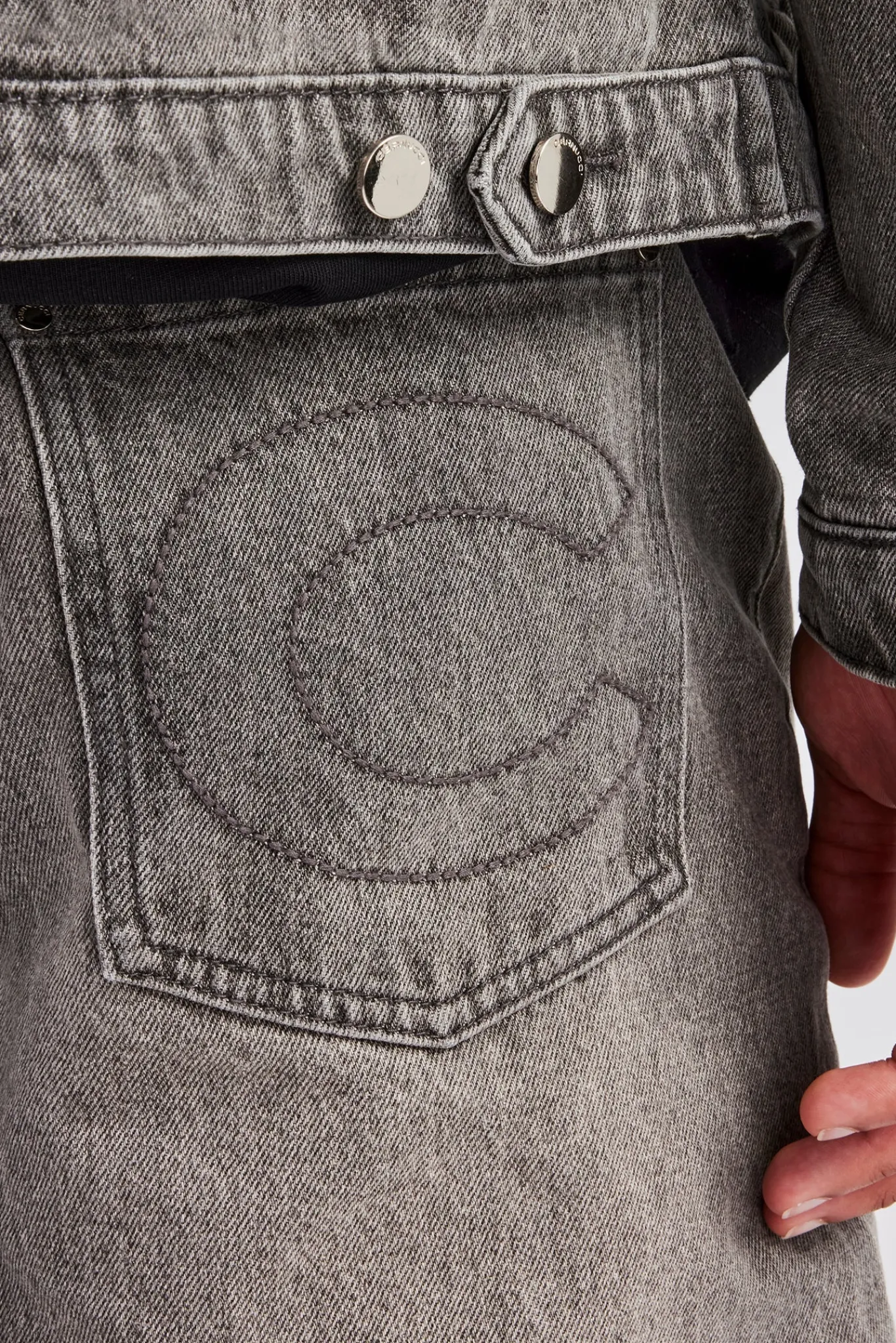 CLO-SET-DEN Washed Denim Harrington Jacket & Turn Up Baggy Jean - Washed Grey