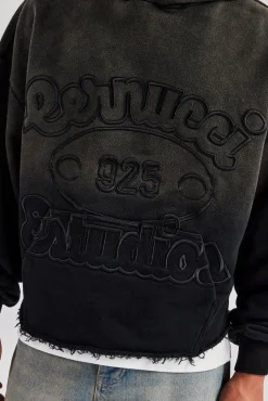 CLO-TOP-HS-HOOD Washed Embroidered Boxy Hoodie - Black