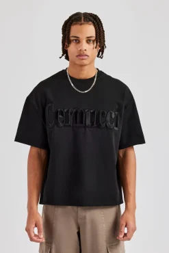 CLO-TOP-TEE Washed Embroidered Boxy T-Shirt - Black