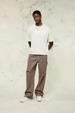 CLO-TOP-TEE Washed Embroidered Faux Layer Boxy T-Shirt - Off White
