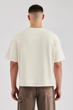 CLO-TOP-TEE Washed Embroidered Faux Layer Boxy T-Shirt - Off White