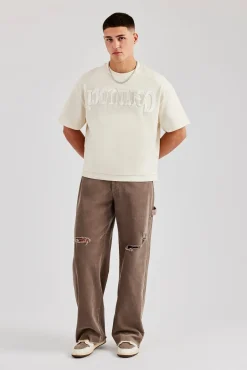 CLO-TOP-TEE Washed Embroidered Faux Layer Boxy T-Shirt - Off White