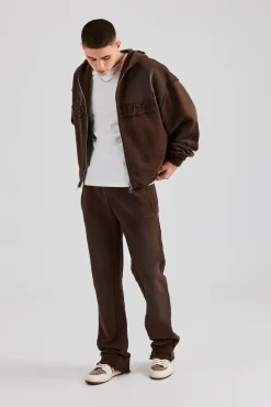 CLO-BOT-TRO Washed Flare Fit Panelled Jogger - Chocolate