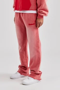 CLO-BOT-TRO Washed Flare Fit Panelled Jogger - Washed Red