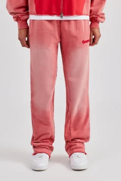 CLO-BOT-TRO Washed Flare Fit Panelled Jogger - Washed Red