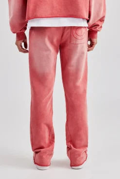 CLO-BOT-TRO Washed Flare Fit Panelled Jogger - Washed Red