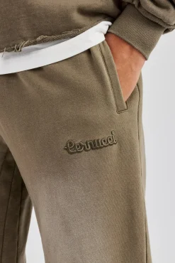 CLO-BOT-TRO Washed Flare Fit Panelled Jogger - Khaki